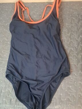 All in Motion Navy One-Piece Swimsuit with Coral Trim size small